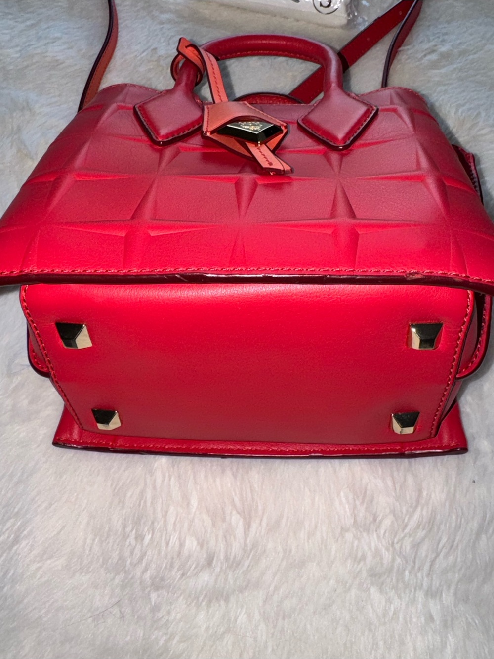 MCM Red Quilted Crossbody Satchel with Gold Accent - Picture 9 of 10
